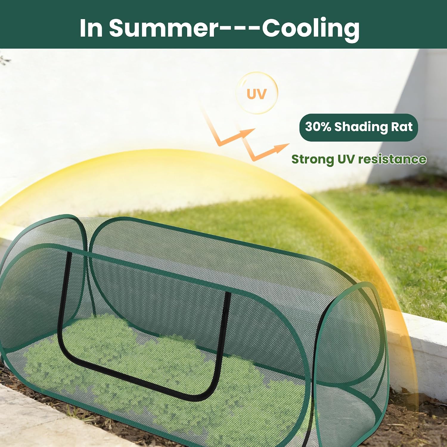 2-Pack Raised Garden Bed Covers, 45" x 22" x 17" Mesh Crop Cage, Pop-Up Plants Cover with 30% Shade Cloth for Seedlings
