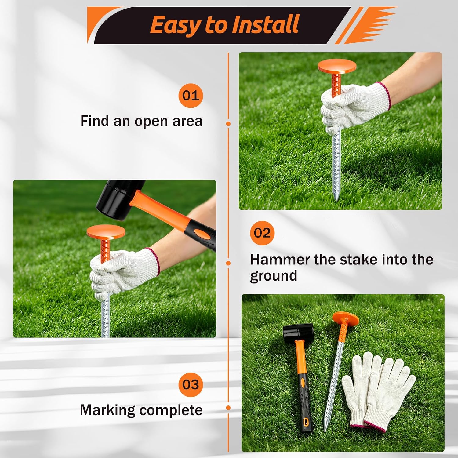 4 Pcs Rebar Survey Marker Stakes, 12 Inch Long Heavy Duty Hi Vis Property Line Marker Post, 1.35 lb Rebar Property Line