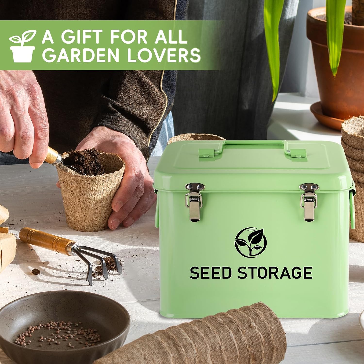 Seed Storage Organizer, Metal Seed Vault Bank Saving Containers Box (Seeds not Included)