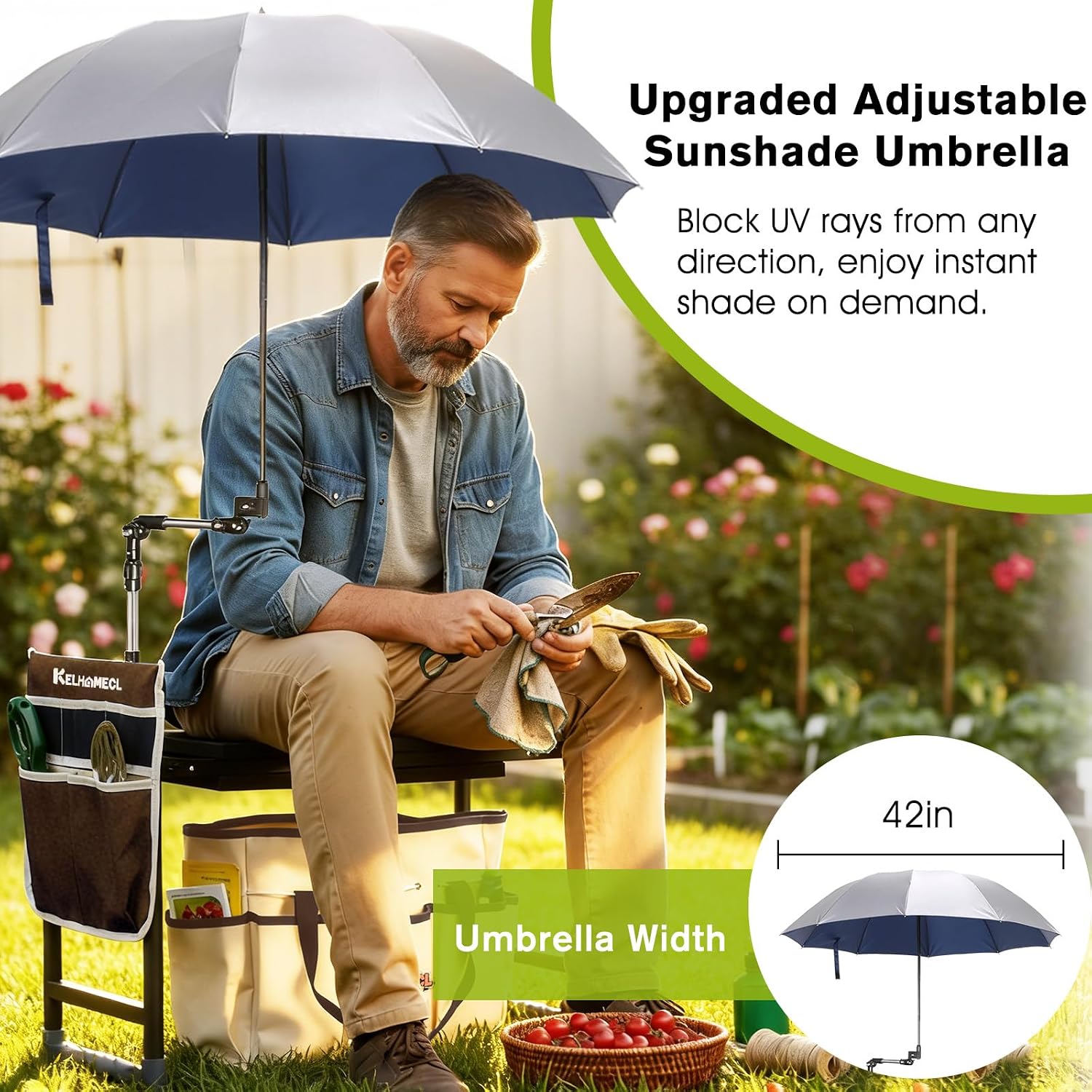 Garden Kneeler and Seat with Umbrella,Heavy Duty Gardening Bench and Stool | 2-in-1 Foldable Gardening Stool with