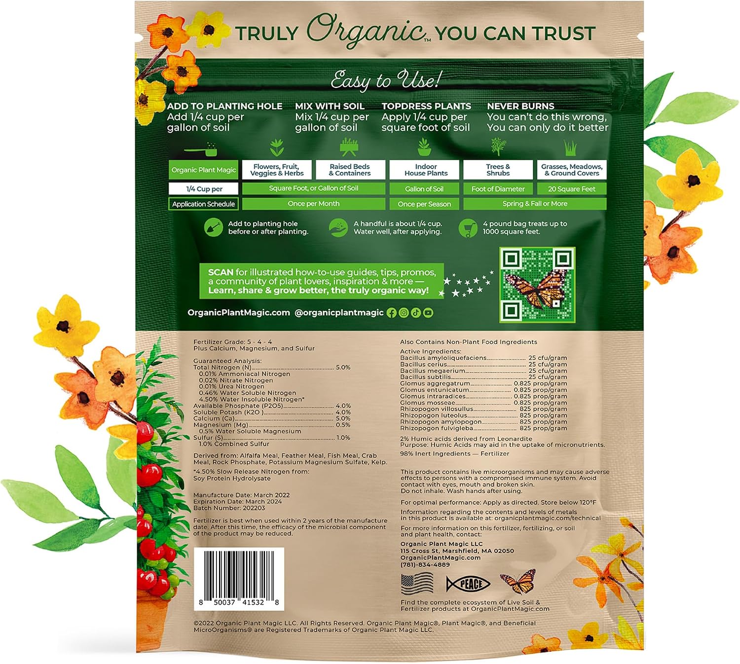 Organic Plant Magic - Truly Organic™ Slow Release Granular Fertilizer : Long-Lasting Plant Food Granules - Indoor &