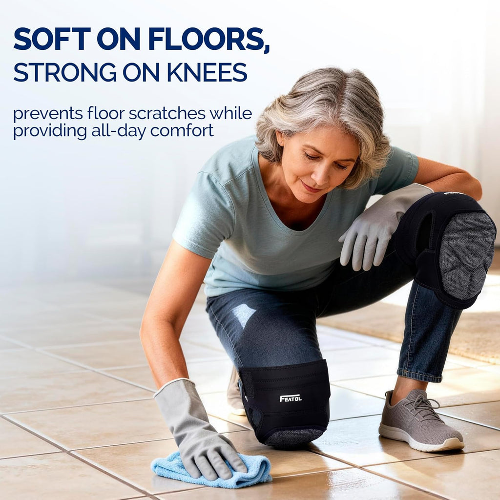FEATOL Gardening Knee Pads for Women Men, Soft Foam Cushioning & Wear-Resistant Kneepads, Non-Slip Floor-Safe
