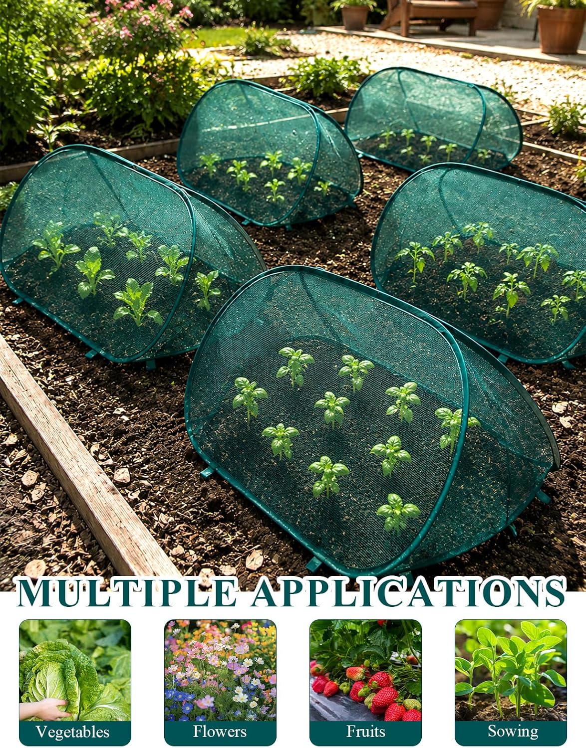4 Pcs Pop Up Garden Mesh Plant Cover, 39" x 15" x 15" Foldable Plant Protector Net Cage for Raised Beds, Vegetables