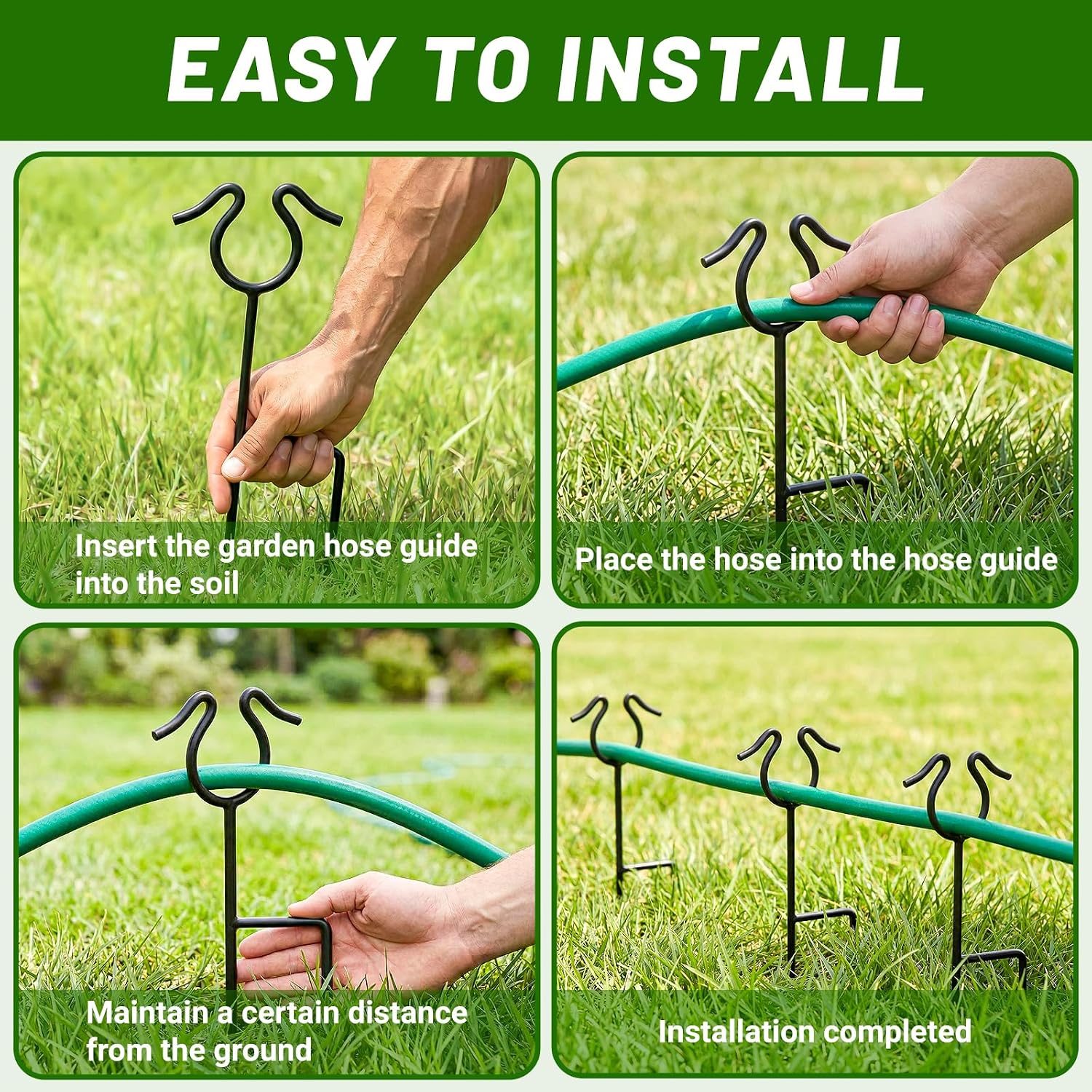 6 Pack Garden Hose Guide Stakes, 14 inch Metal Hose Guides for Garden Heavy Duty Rustproof Coated Spike Keeps Water
