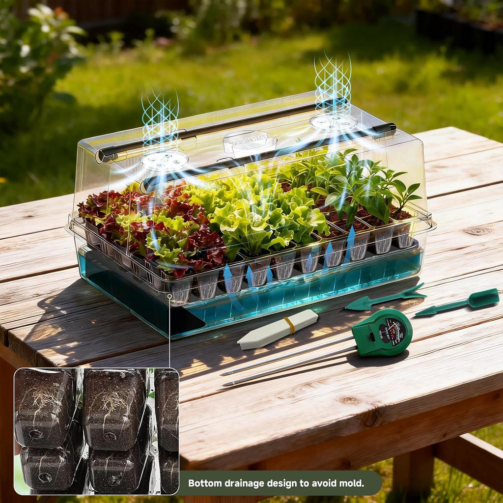 Adawook Self-Watering Seed Starter Tray with Grow Lights, Seed Starter Kit, Full Spectrum Grow Light for Seed Starting