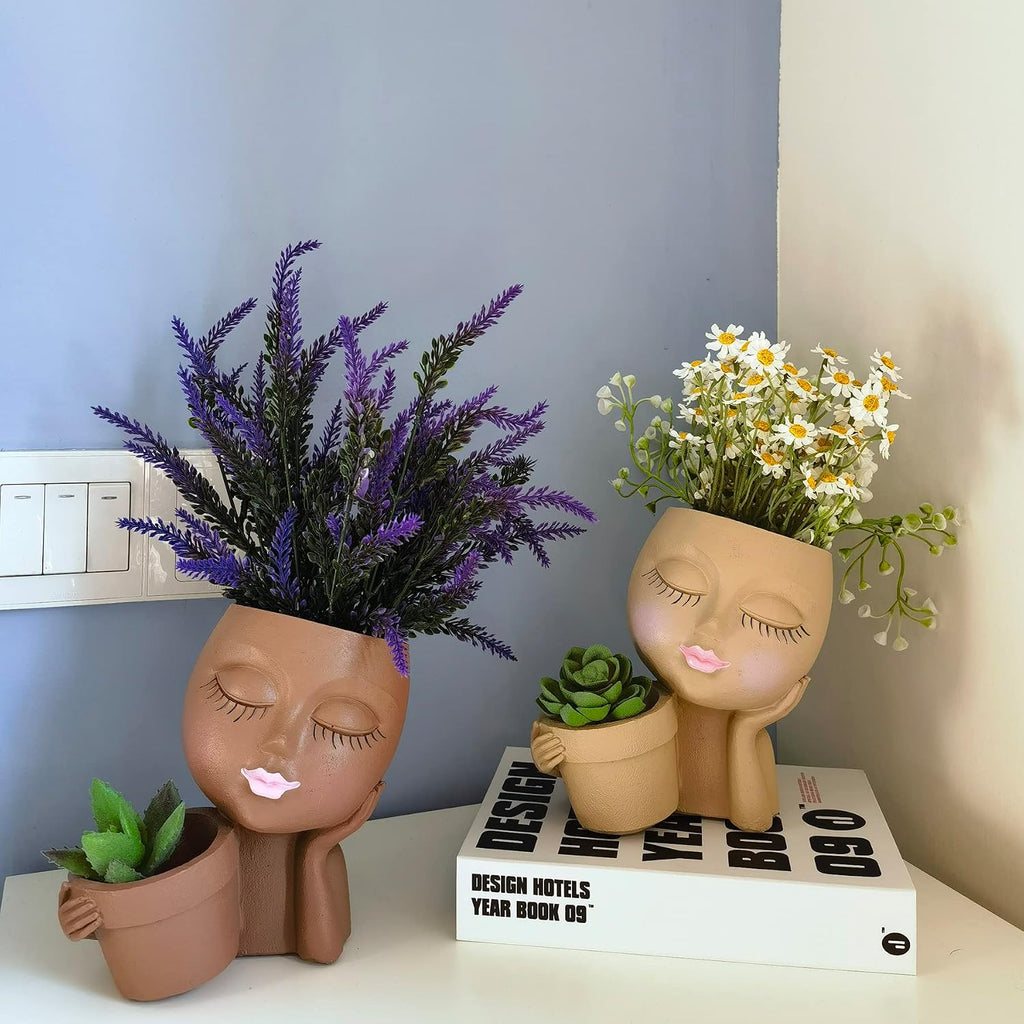 Dolkgy Face Planters Pots Head Planter, Unique Plant Pots for Indoor Outdoor Plants, Novelty Cute Large Girl Head