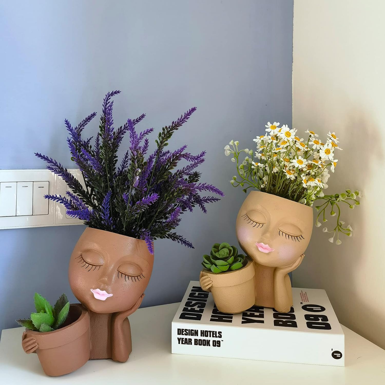 Dolkgy Face Planters Pots Head Planter, Unique Plant Pots for Indoor Outdoor Plants, Novelty Cute Large Girl Head