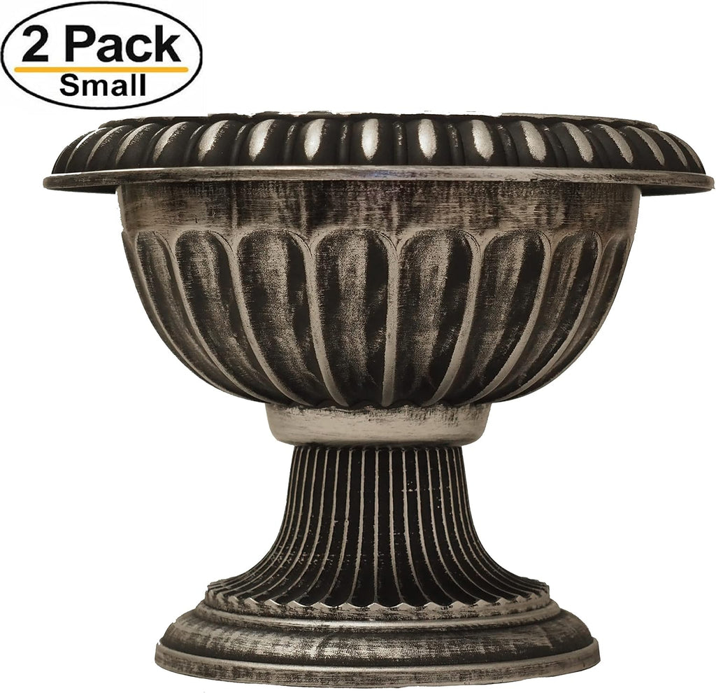 Ludu Fancy Urn Planter with Rustic Look (2 Count) Small Flowerpot for Indoor, Outdoor use with Wide Base for Garden