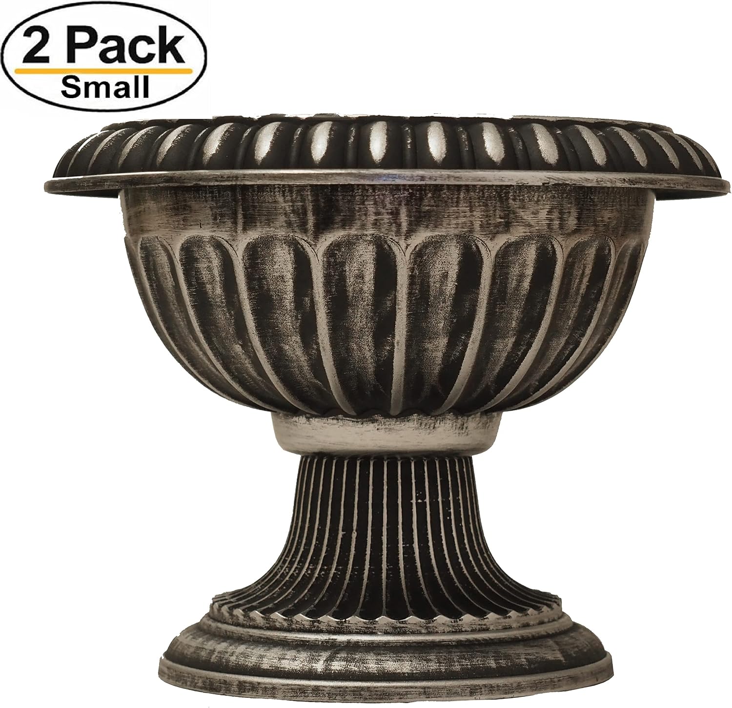 Ludu Fancy Urn Planter with Rustic Look (2 Count) Small Flowerpot for Indoor, Outdoor use with Wide Base for Garden