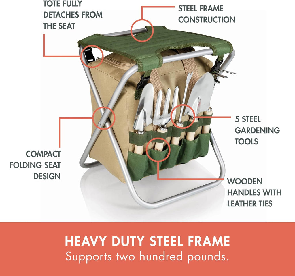PICNIC TIME Garden Kneeler and Seat, Folding Gardening Bench, Portable Garden Stool and Kneeler with Detachable Tote