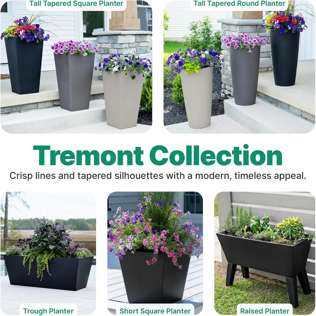 Step2 Tremont Tall Round Tapered Planter, 28" Tall, Indoor/Outdoor Plants, Efficient Drainage, Durable Resin, Onyx Black