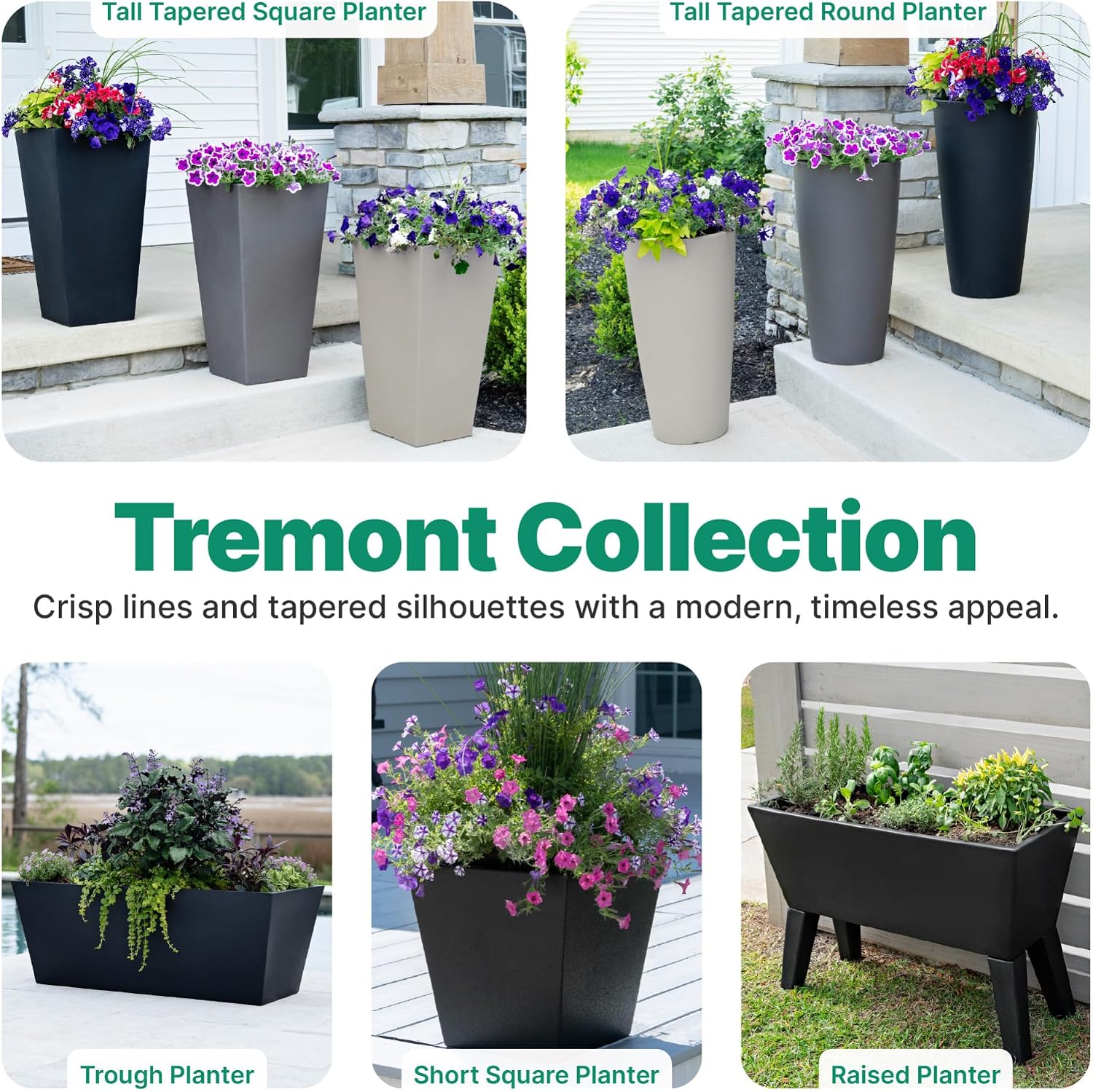 Step2 Tremont Tall Round Tapered Planter, 28" Tall, Indoor/Outdoor Plants, Efficient Drainage, Durable Resin, Onyx Black