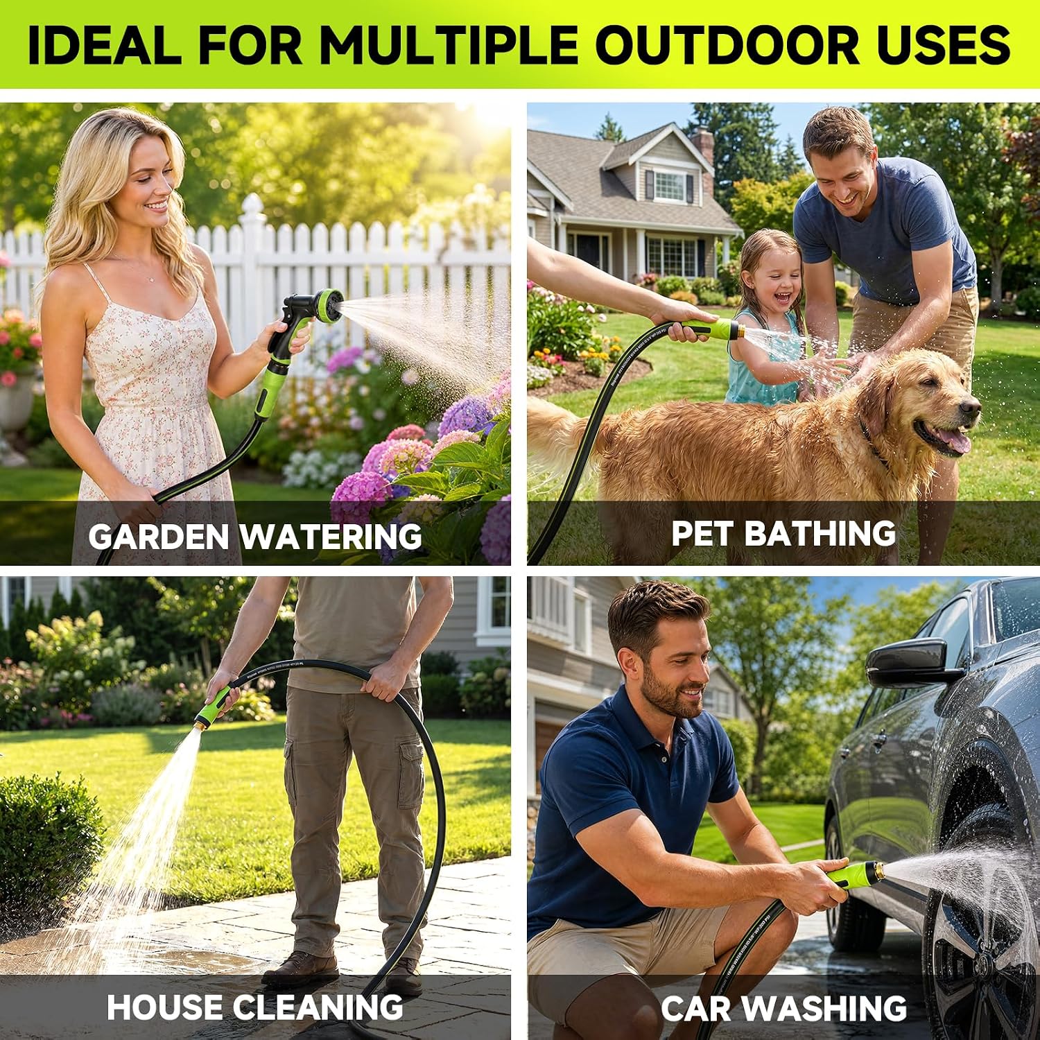 Garden Hose 50ft x 5/8", NON-EXPANDABLE Water Hose Heavy Duty, Flexible, Lightweight, Kink Resistant & Outside Hybrid