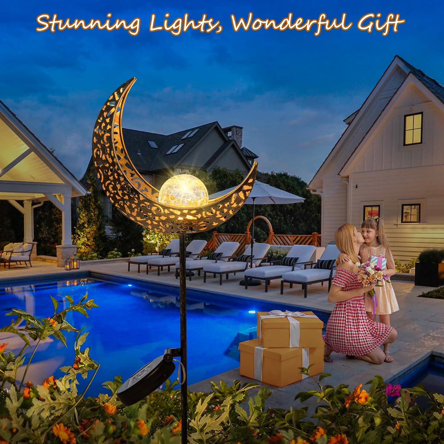 Moon Solar Lights Outdoor Garden Decor Gifts for Mom Women,Waterproof Stakes Yard Decorations for Lawn, Patio