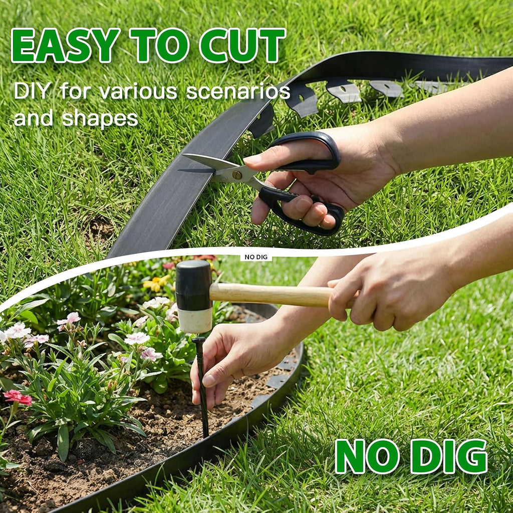 No Dig Landscape Edging 2 Inch x 40 FT, Heavy Duty Flexible Plastic Garden Border with 50 Spiral Spikes, Lawn Edging