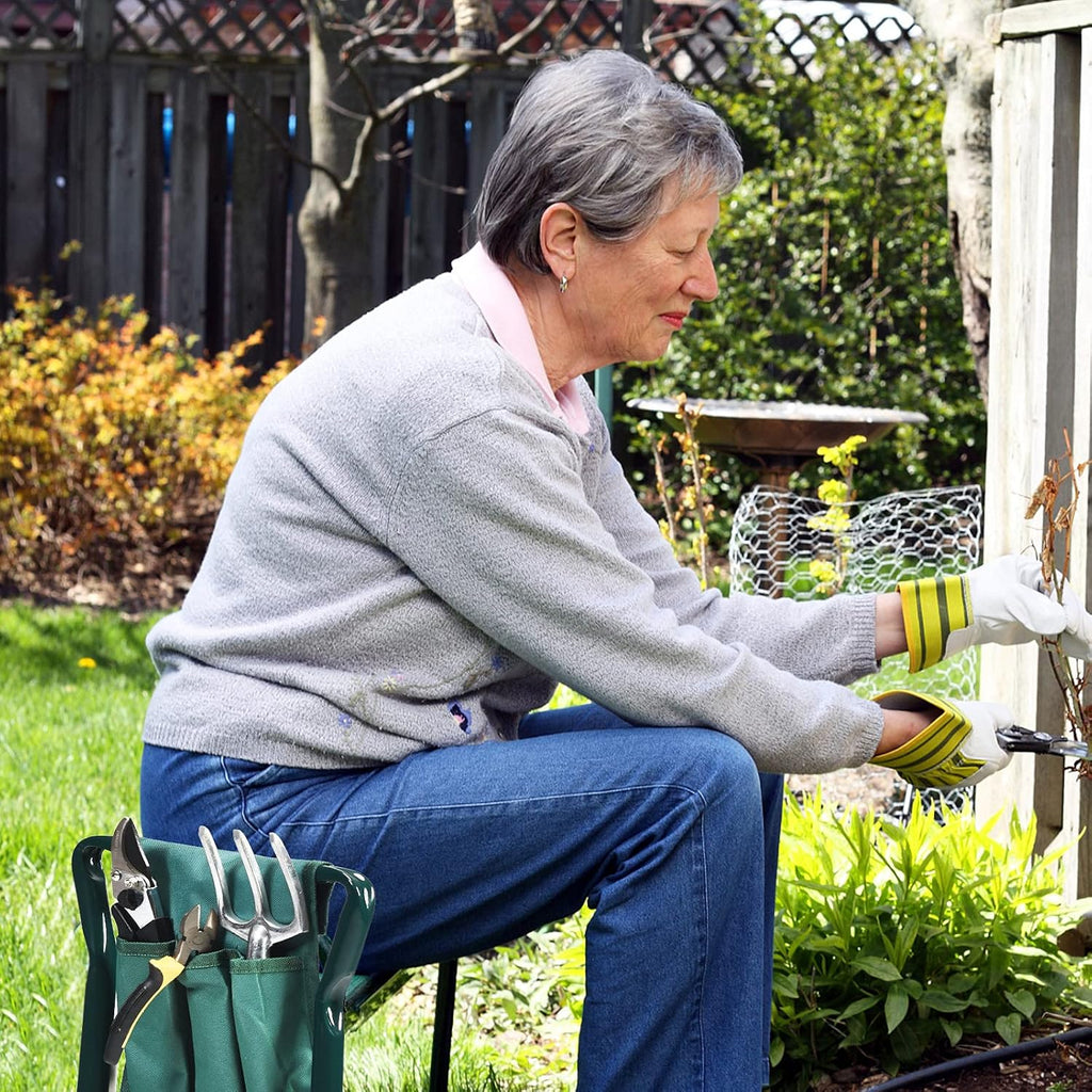 2-in-1 Garden Kneeler & Seat, Folding Seat w/EVA Foam Kneeling Pad & Removable Tools Pouch, Sturdy Steel Frame, No
