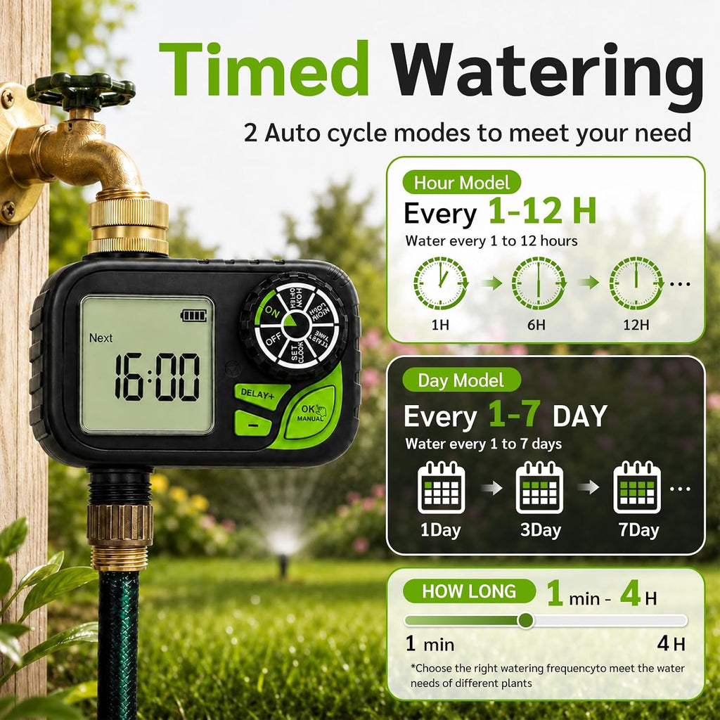 Sprinkler Timer for Garden Hose, Water Timer with Rain Delay, IP55 Weatherproof, Fits Standard 3/4" NH Hose Faucet