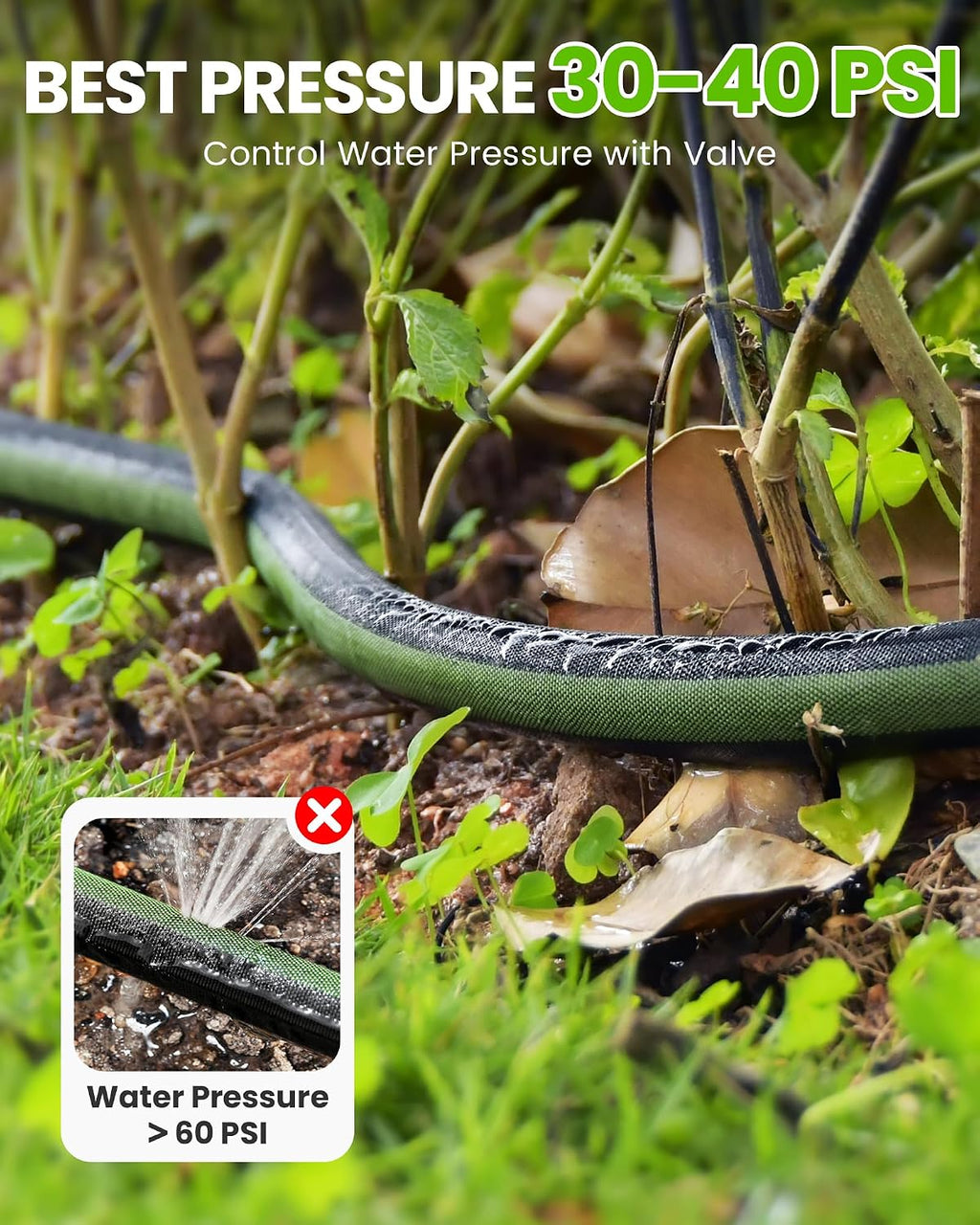 RAINPOINT 25FT Flat Soaker Hose, Flexible & Heavy-Duty Drip Hose with Anodized Aluminum Fittings, 80% Water-Saving