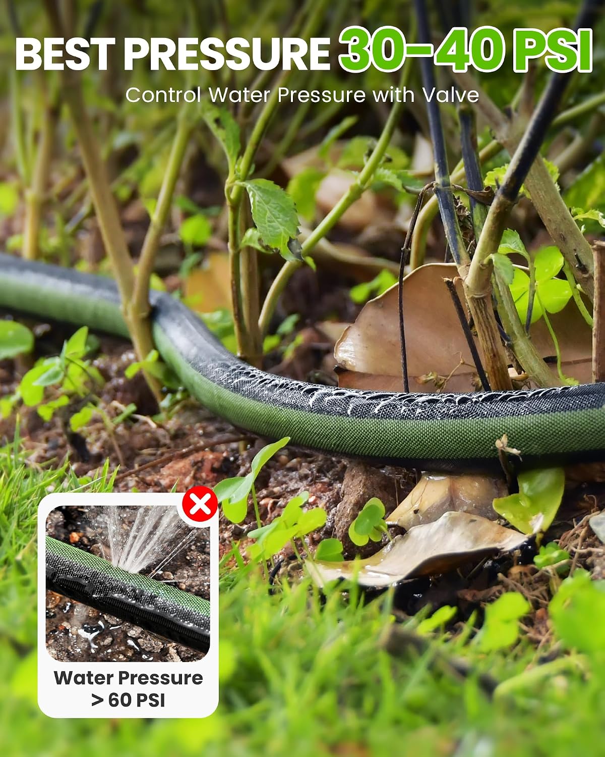 RAINPOINT 25FT Flat Soaker Hose, Flexible & Heavy-Duty Drip Hose with Anodized Aluminum Fittings, 80% Water-Saving