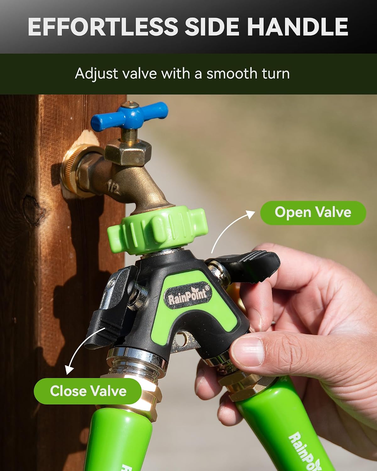 RAINPOINT Garden Hose Splitter 2 Way, All Metal Heavy Duty Water Hose Y Splitter With 2.05" Extra Long Side Handle &