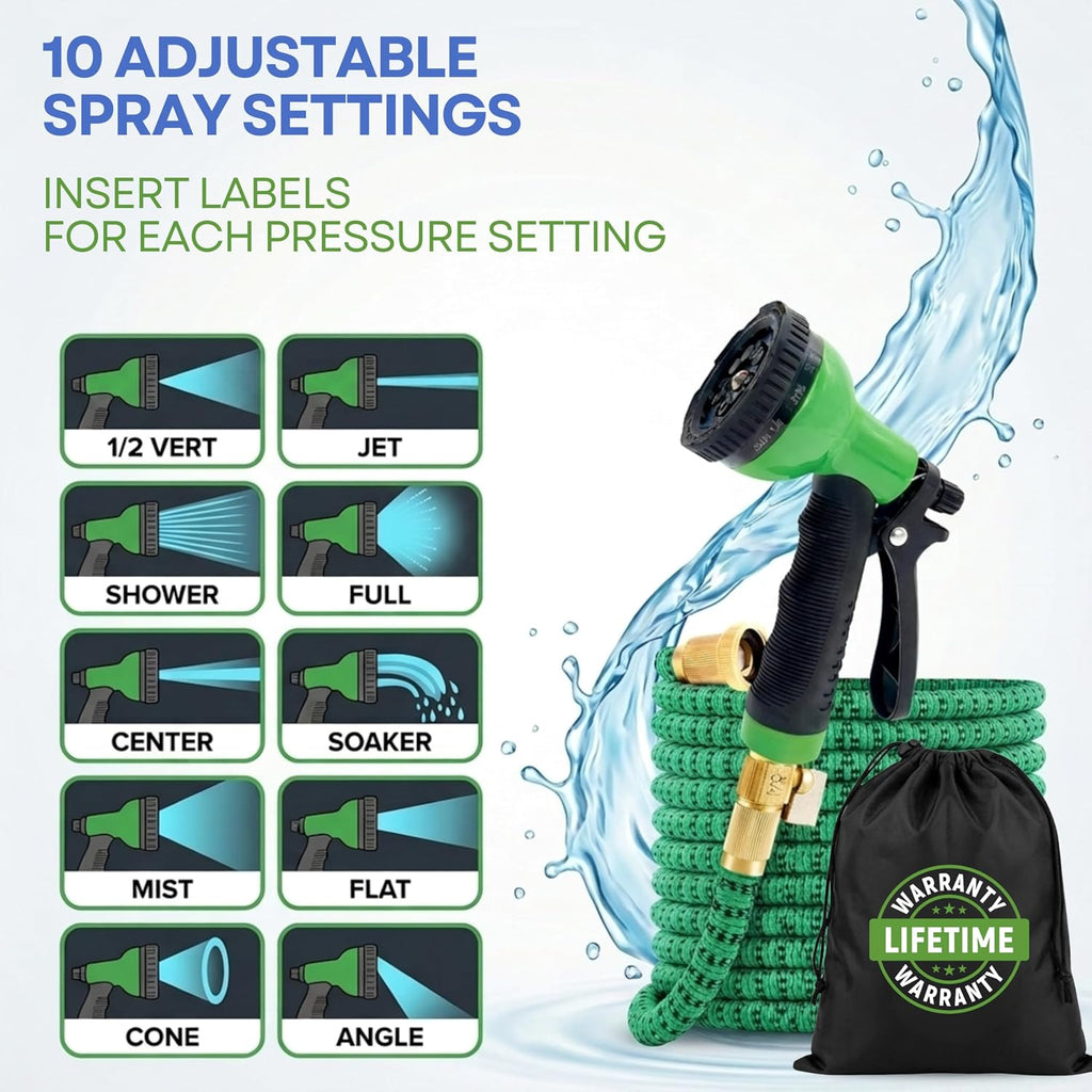 J&B XpandaHose 100ft Expandable Garden Hose, Lightweight, Brass Connectors | Ultra Strong 3750D fabric, 4-layer latex