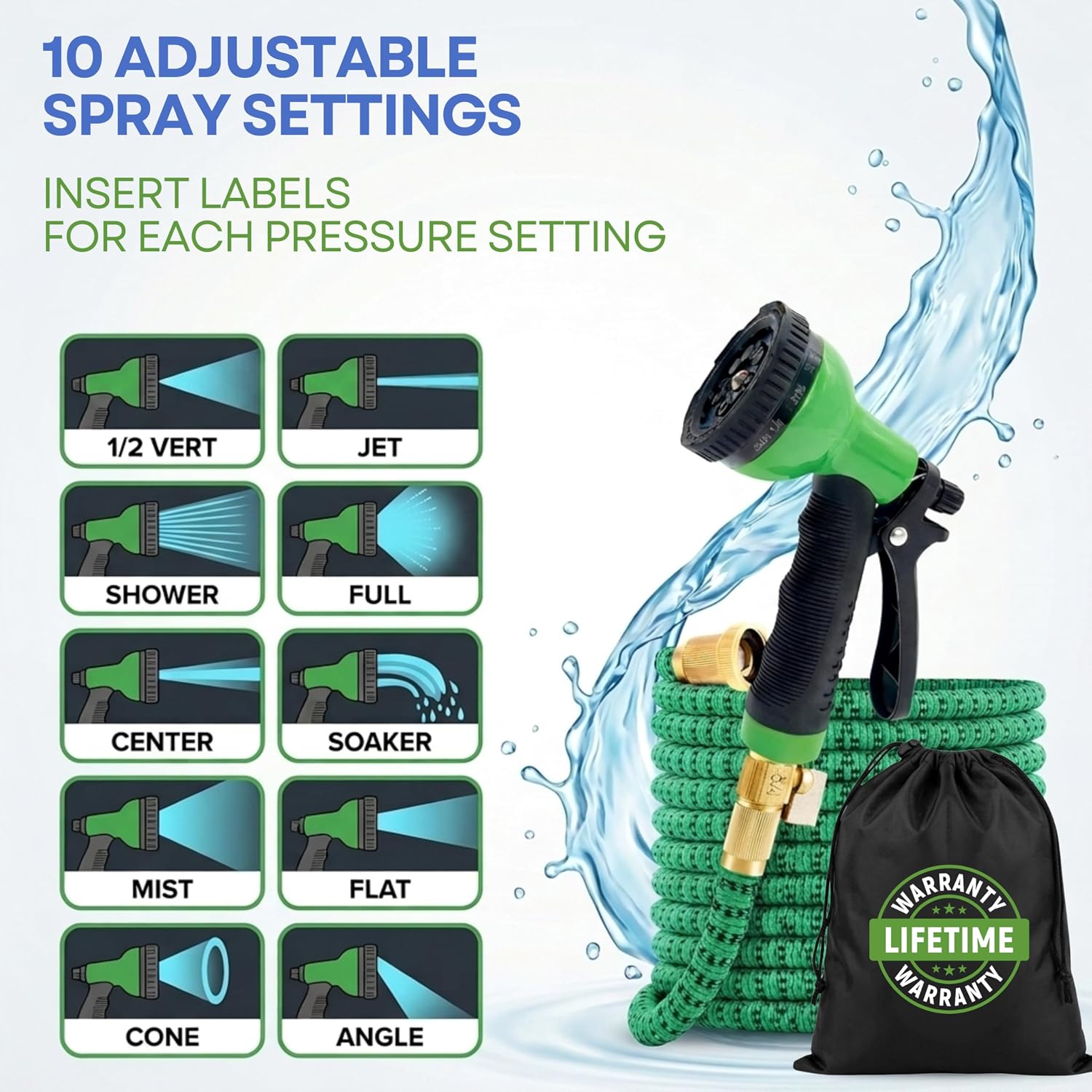 J&B XpandaHose 100ft Expandable Garden Hose, Lightweight, Brass Connectors | Ultra Strong 3750D fabric, 4-layer latex