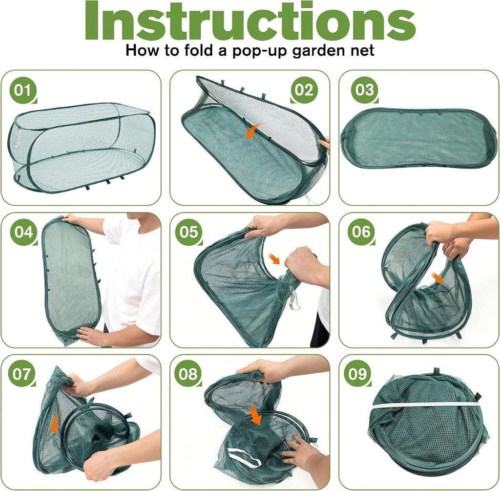 8Pack Garden Covers for Raised Beds, Reusable Pop Up Mesh Plant Covers with Ground Nails, Lightweight Outdoor Crop Cage