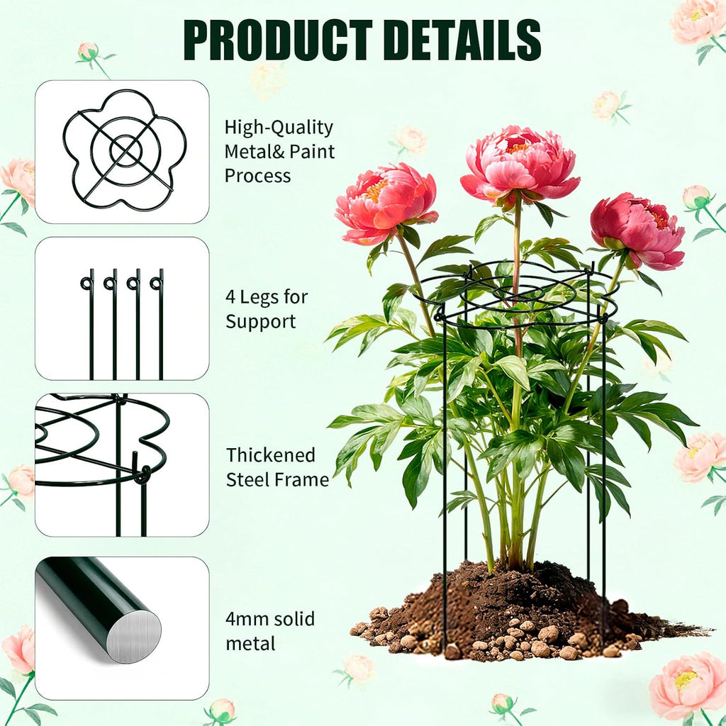 Peony Cages and Supports 4 Pack, 13" Dx24 H Grow Through Plant Supports, Heavy Duty Metal Plant Support Cage for