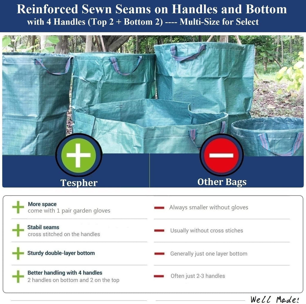 Professional 2-Pack 137 Gallon Lawn Garden Bags Large (D34,H34 inch) Yard Waste Bags with Gardening Gloves, Big Leaf