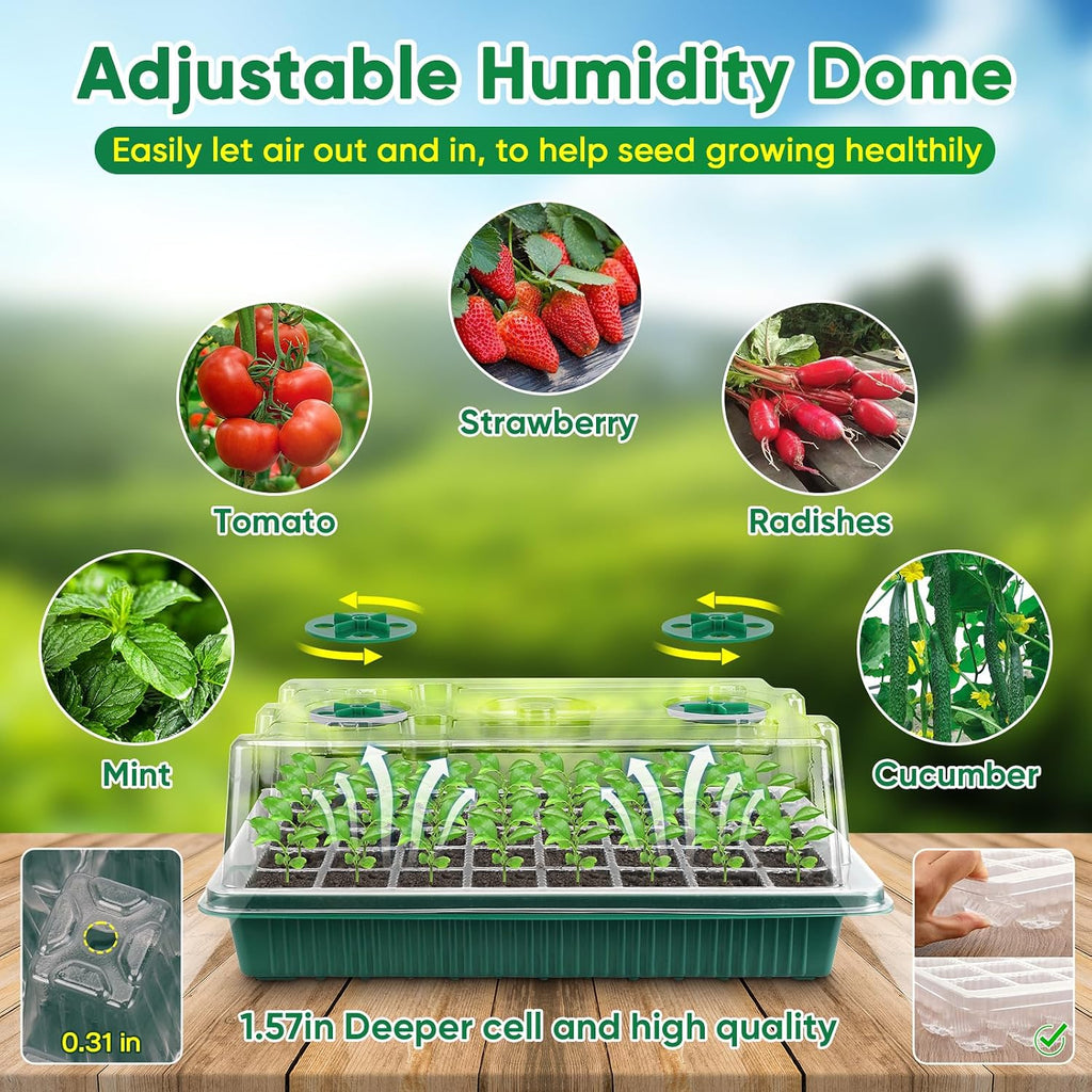 40-Cell Seed Starter Tray with Grow Light, Heat Mat, Humidity Dome | Waterproof Seedling Heat Mat, Heated Seed Starter