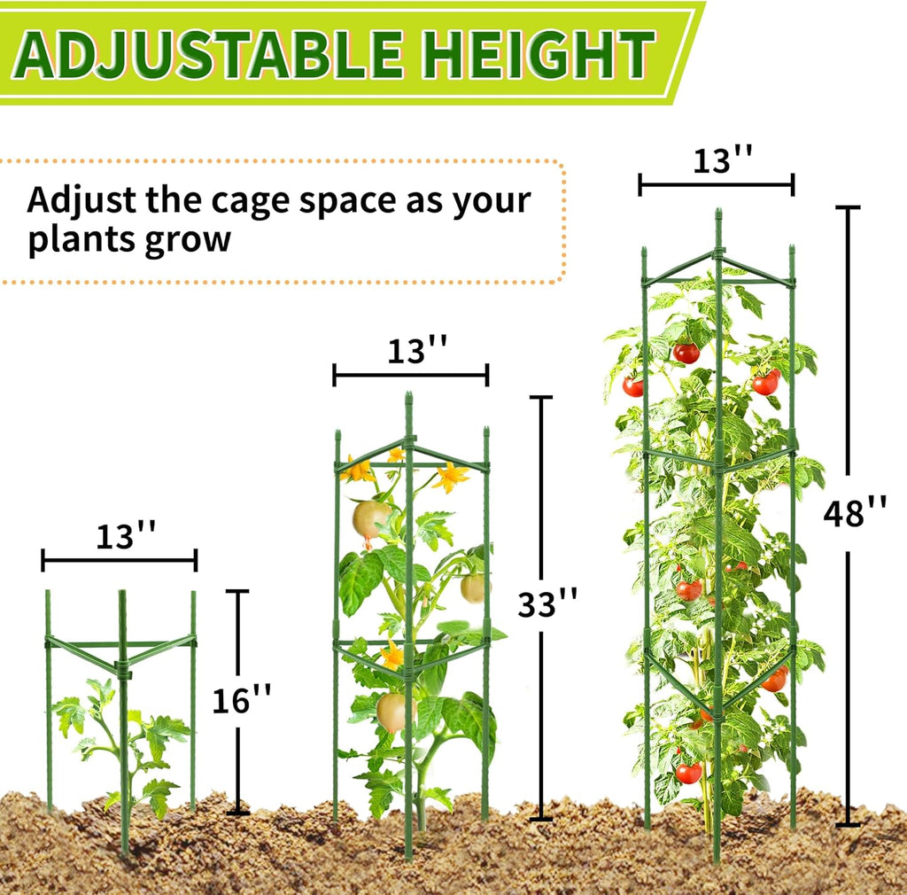 4 Pack 48 Inch Tomato Cages for Garden, Triangle Metal Plant Support with Rust-Resistant Coating, Heavy Duty Tomato
