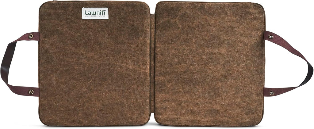 Lawnifi Kneeling Pad for Gardening with Extra Thick Memory Foam, Water Resistant Waxed Canvas and Genuine Leather