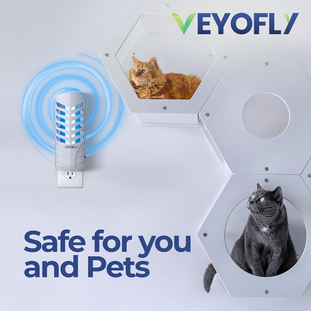 VEYOFLY Fruit Fly Traps Indoor Plug-in UV, Gnat Trap, 2 Device + 6 Refills | UV light attracts insects to glue cards