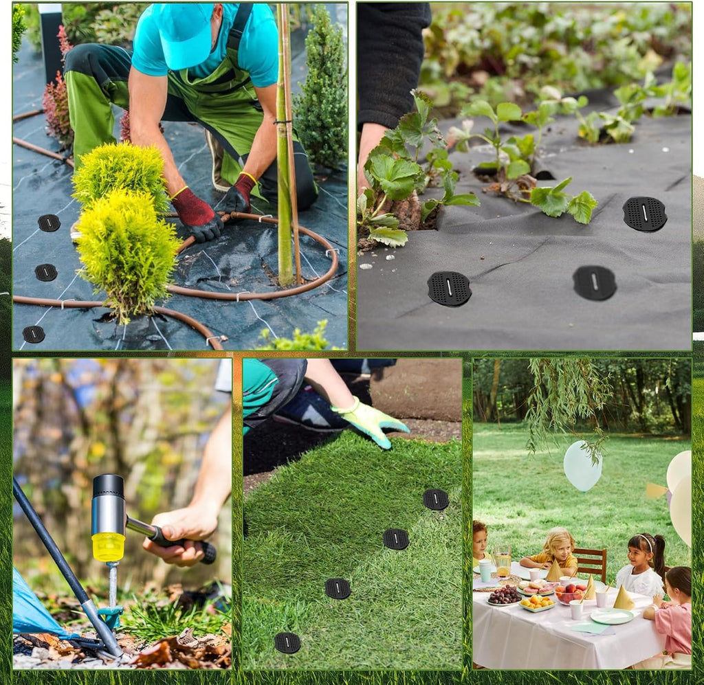 100Pcs Landscape Fabric Stakes 6 Inch Galvanized Garden Staples | 11 Gauge U-Shaped Landscape Pins with 100 Gasket Pick