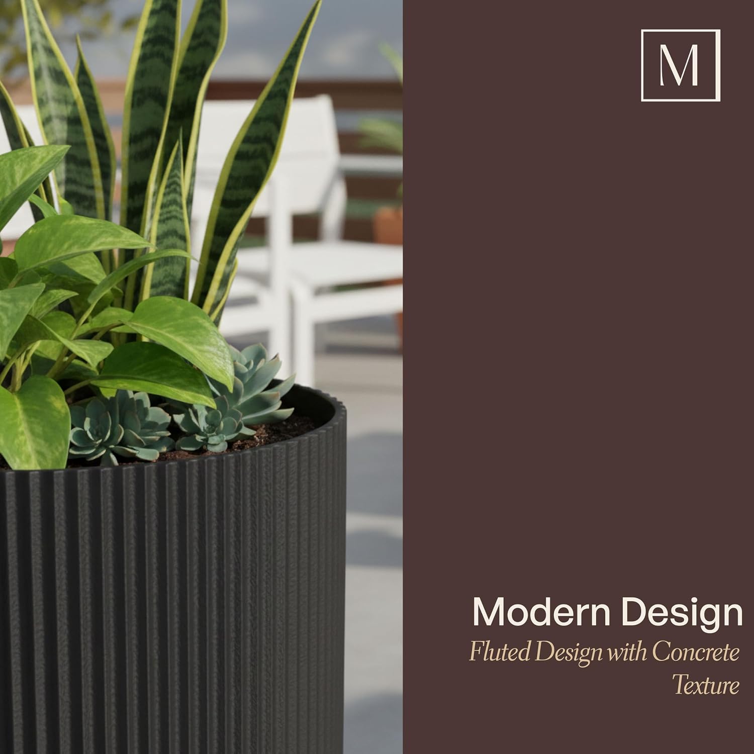 Mayne Haven 10in Round Fluted Modern Planter, Chai | Round fluted modern design, All Season, Fade resistant