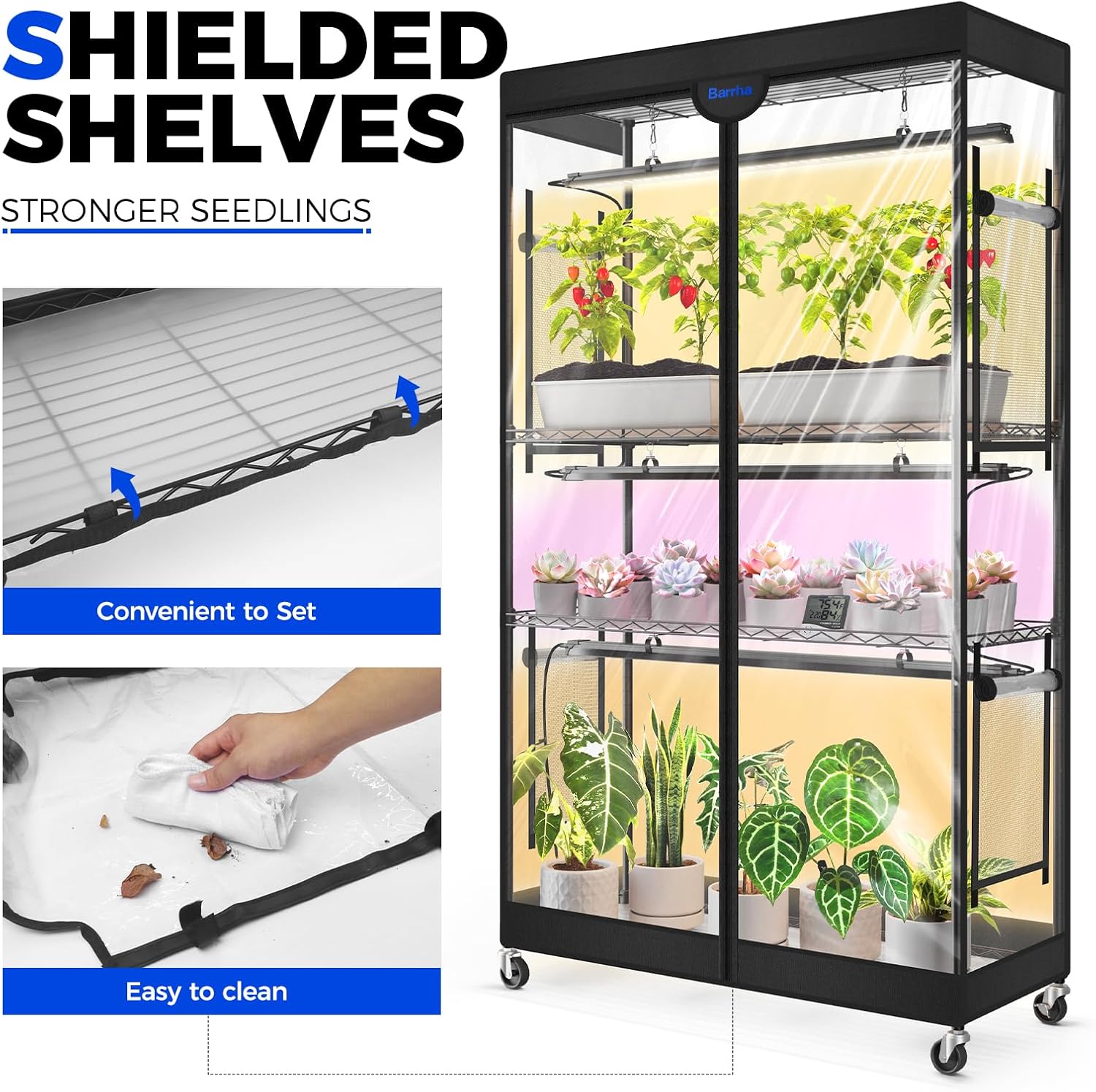 Barrina LP900 Indoor Greenhouse with 3 Full Spectrum Modes Light, 4 Tier | 135W TX-S45 3FT, DIY Height, Plant Shelf