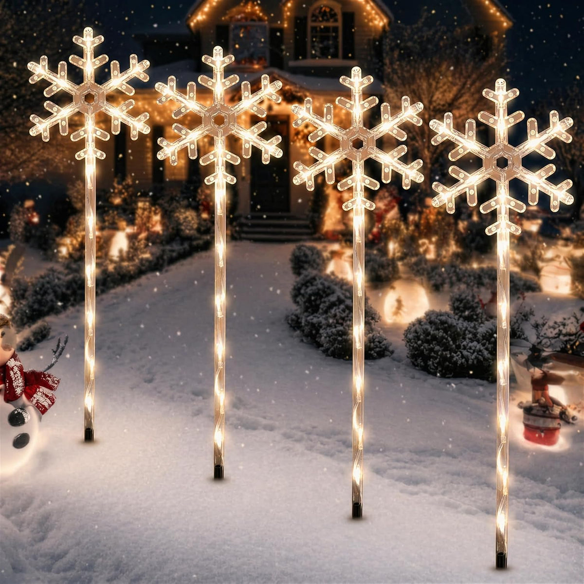 4 Pack Snowflake Solar Christmas Pathway Lights, Outdoor Decor