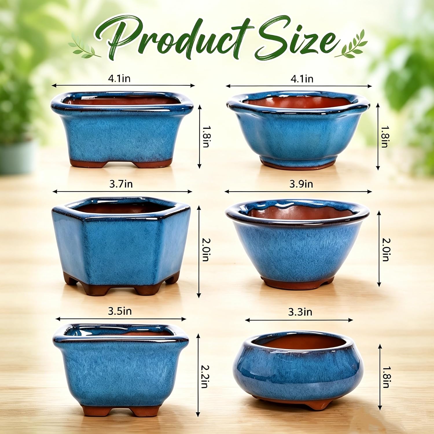6 Pack Bonsai Pot Planter, 3" 4" Ceramic Glazed Succulent Pots | Small Succulent Planters with Drainage, Training Pot