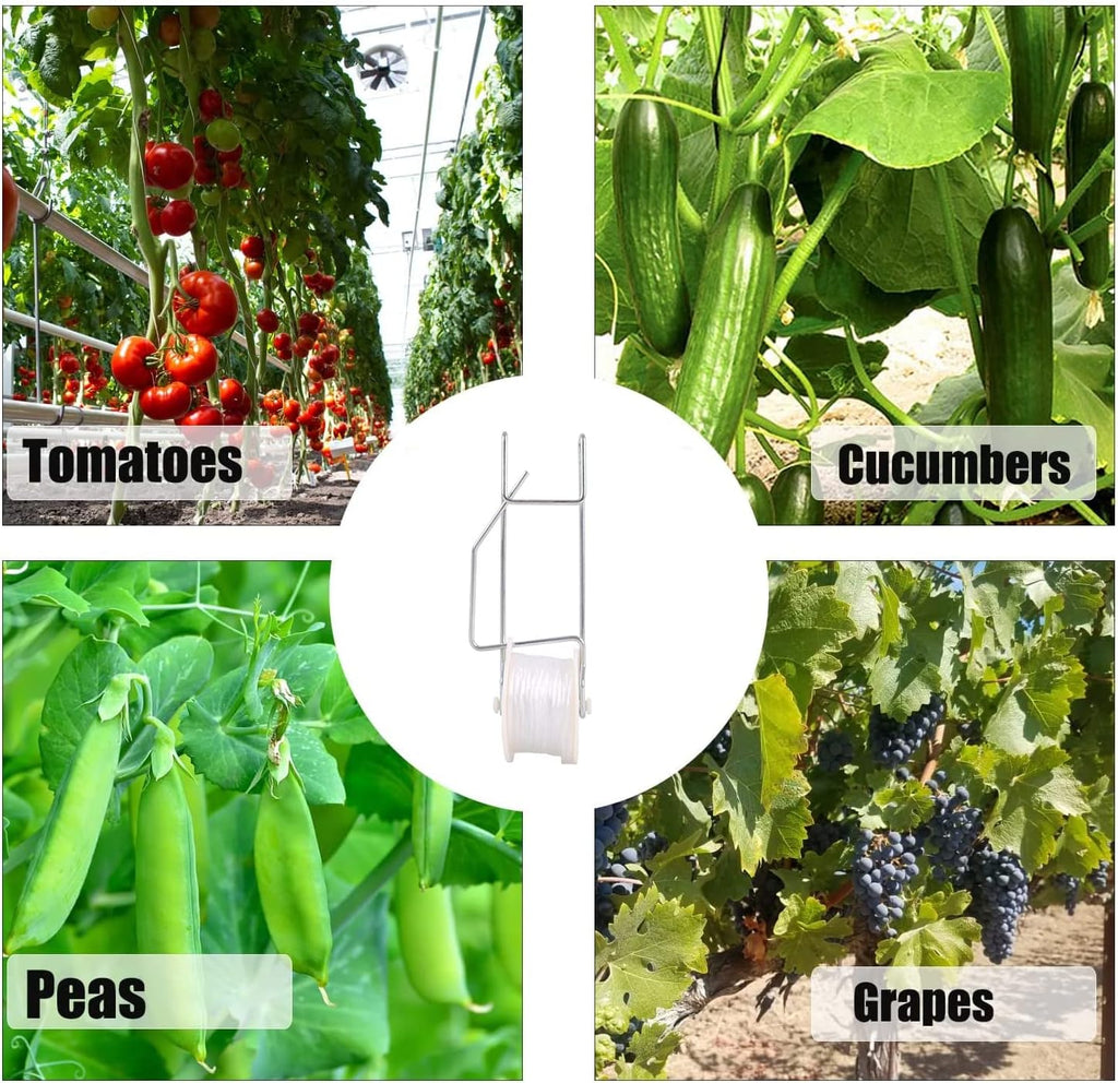 20 Pack Tomato Trellis Roller Hooks with 49.2FT String for Tomato,Plant, Greenhouse,Flower Vine Twine Crop Trellis Kit