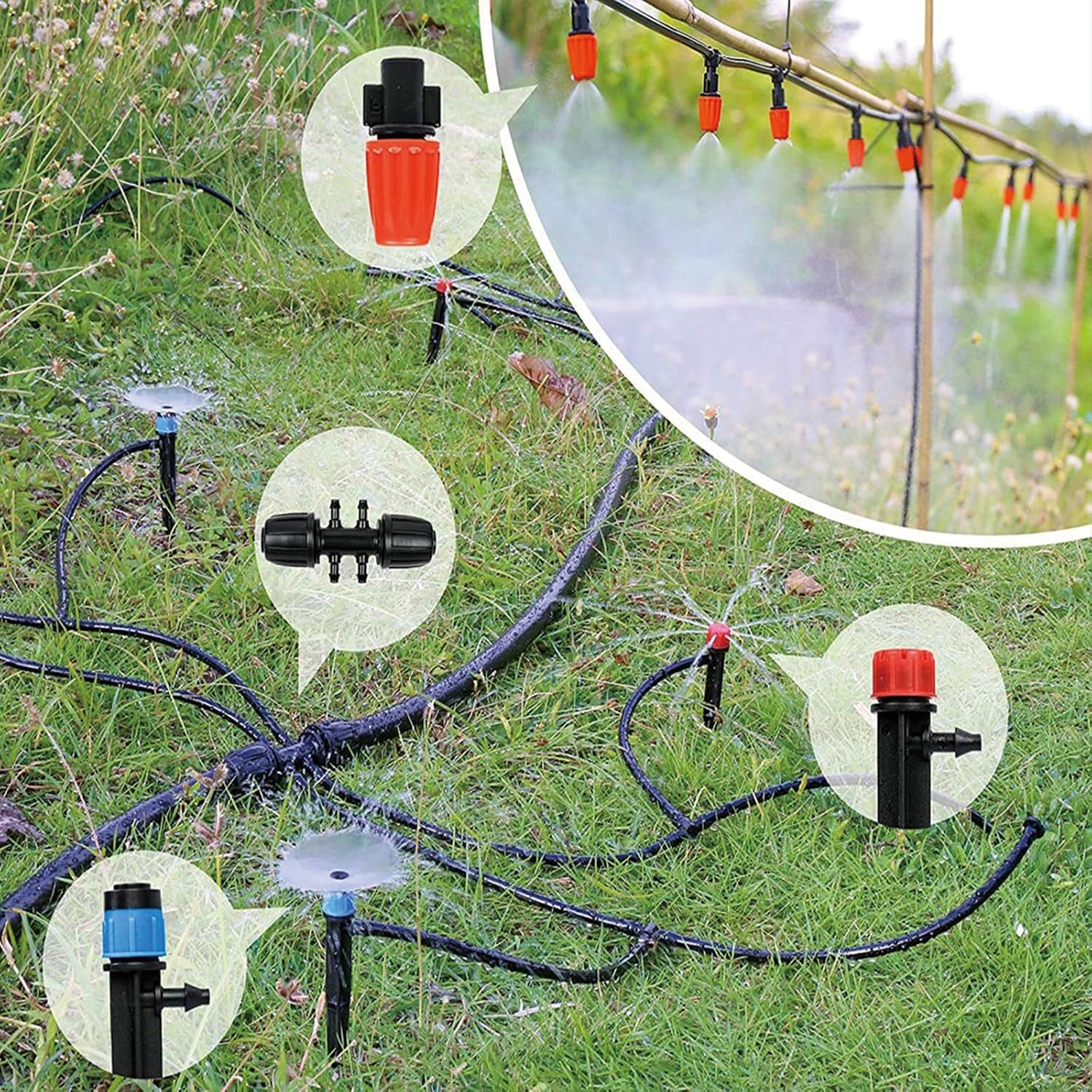 256FT Drip Irrigation System Kit, 163PCS Automatic Garden Watering Misting System with 1/4" Distribution & 1/2" Hose