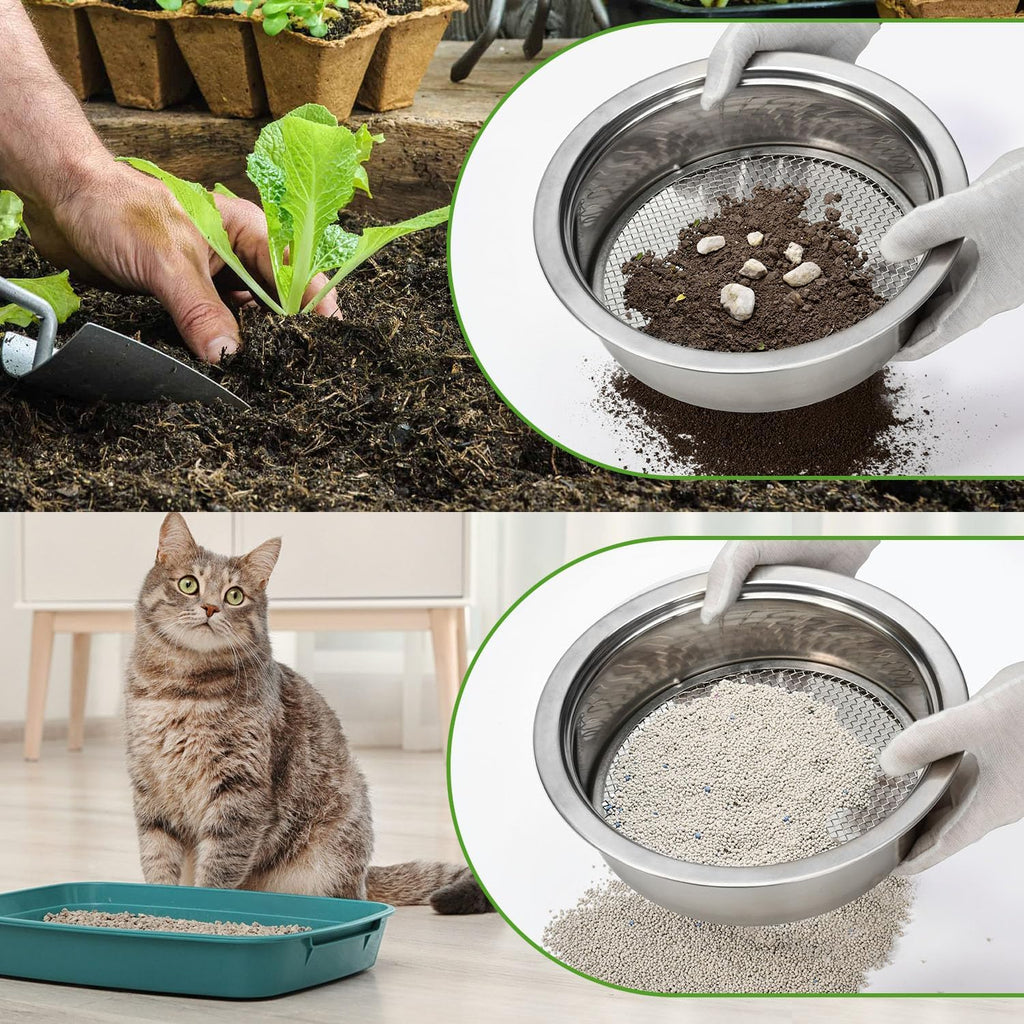Soil Sieve Set Garden Soil Sifter Stainless Steel Mesh Sifter,Compost Sifter with 1,3,6,9,12mm Sieve Mesh and Bonsai