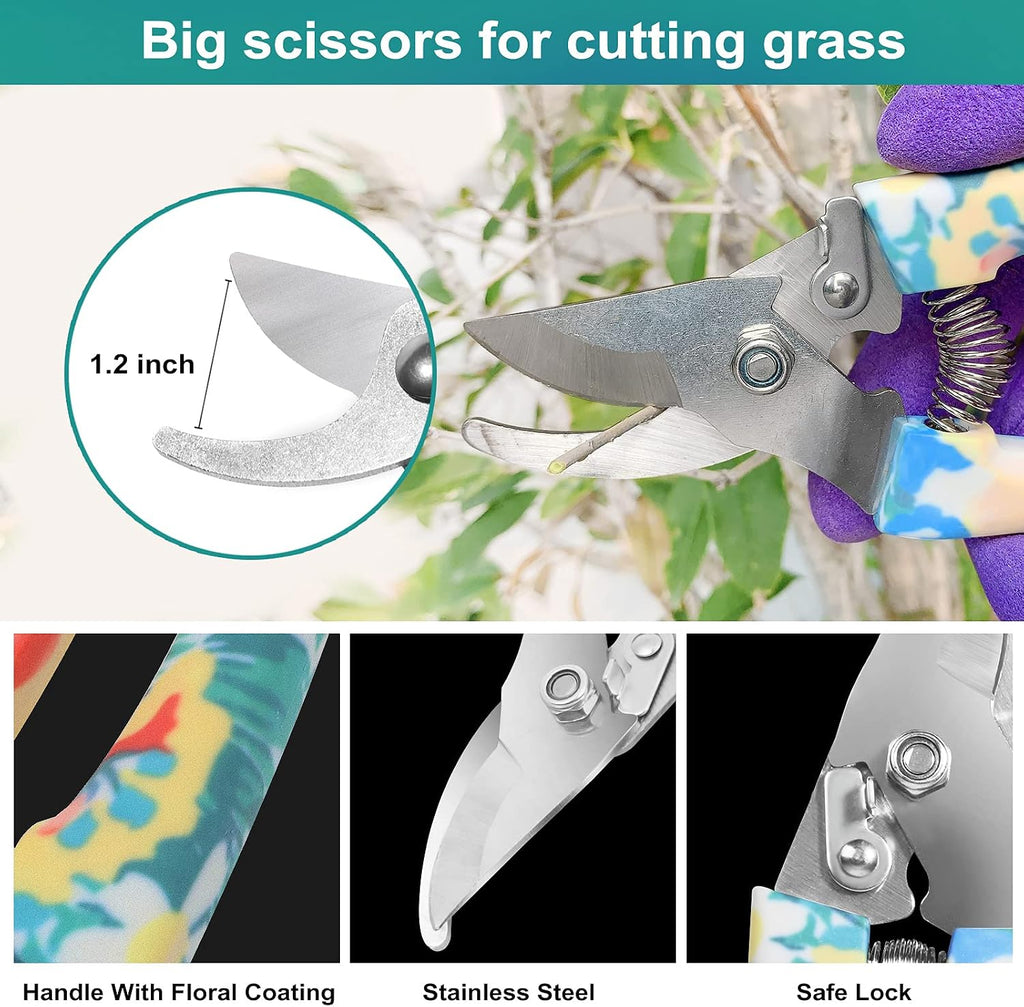 Tbltaca Garden Tool Set, Stainless Steel Heavy Duty Gardening Tools 30 PCS w/Floral Print, Trowel Rake Weeder Pruner
