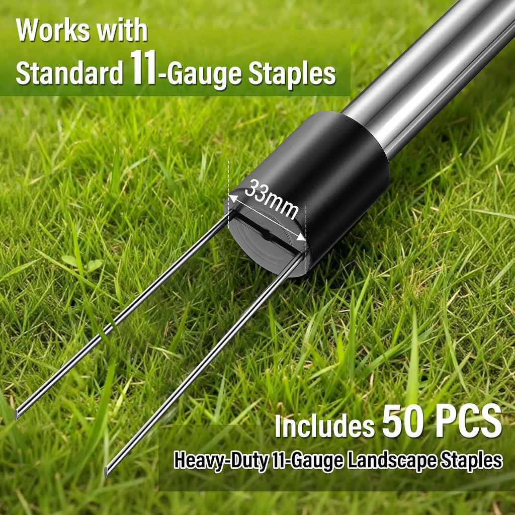 Enhon 46 Inch Landscape Staples Driver Kit with 6" 50 Pcs 11 Gauge Staples & Magnetic Tip for Landscape Fabric, Weed