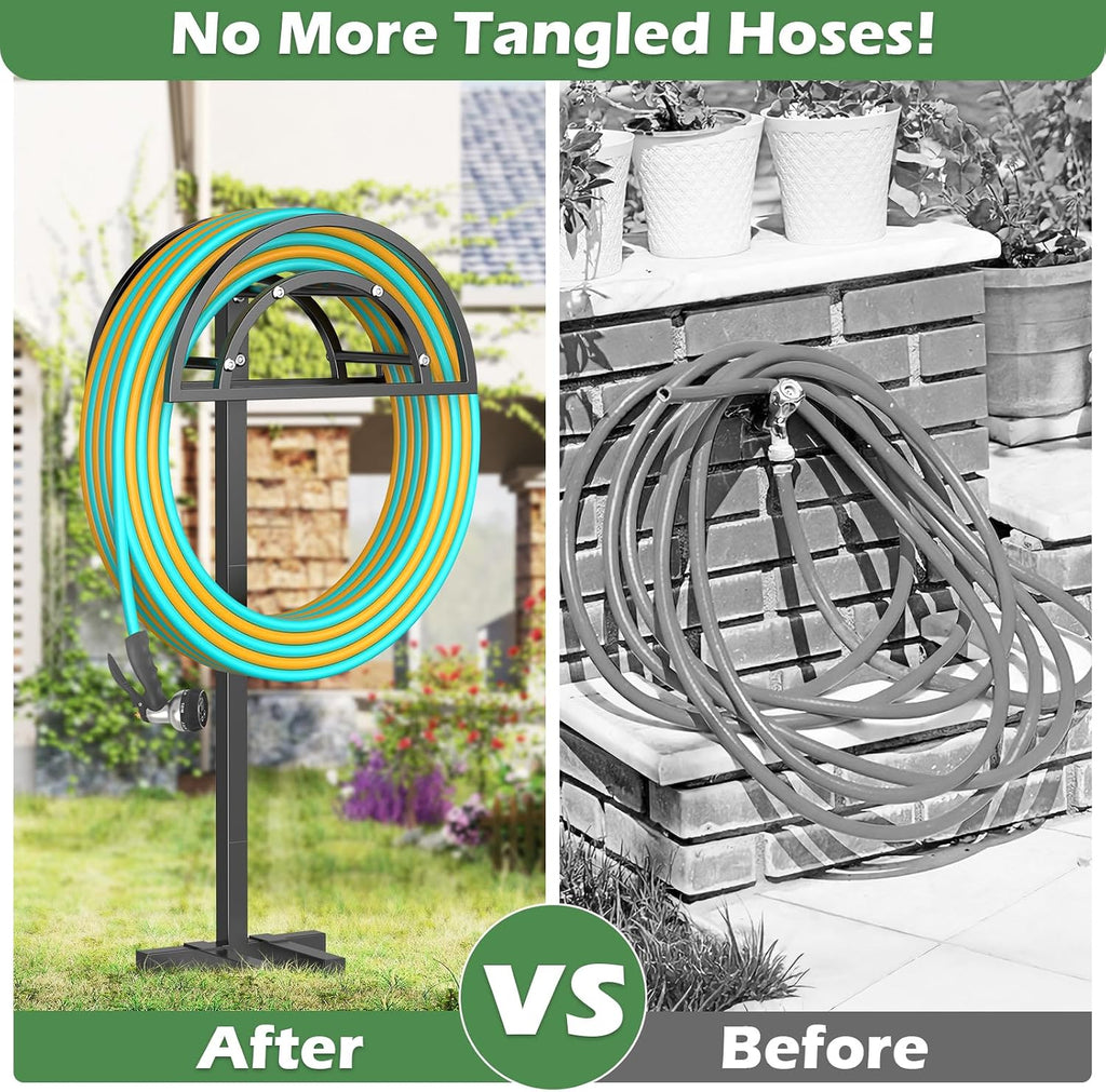 OLV Garden Hose Holder, Heavy Duty Freestanding Outdoor Water Hose Holder Stand Holds 150-ft Hoses, Detachable Metal