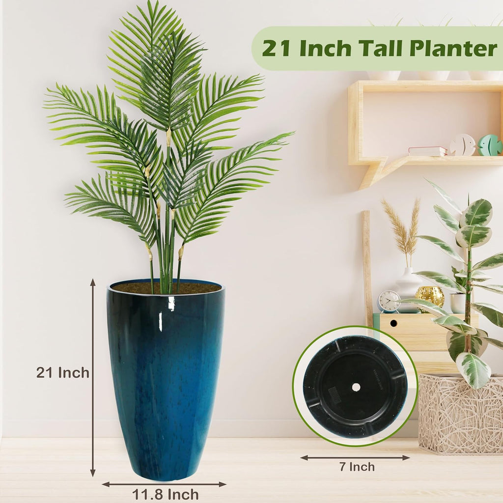 2PCS 21in Tall Planter for Outdoor Plants Large Flower Pots Blue | Tall Planters for Outdoor Plants, Large Pots with