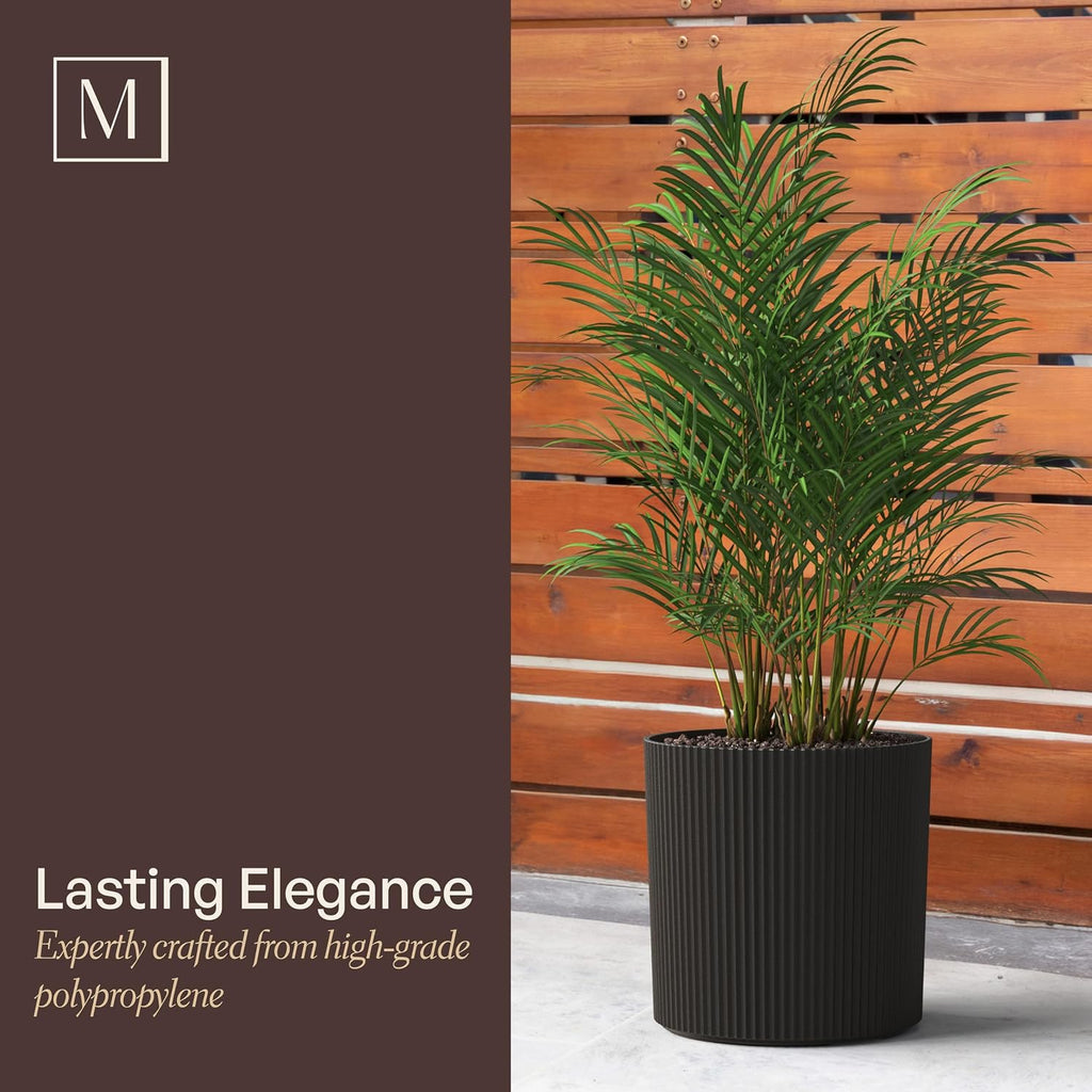 Mayne Haven 14in Round Fluted Modern Planter, Chai | Round fluted modern design, All Season, Fade resistant