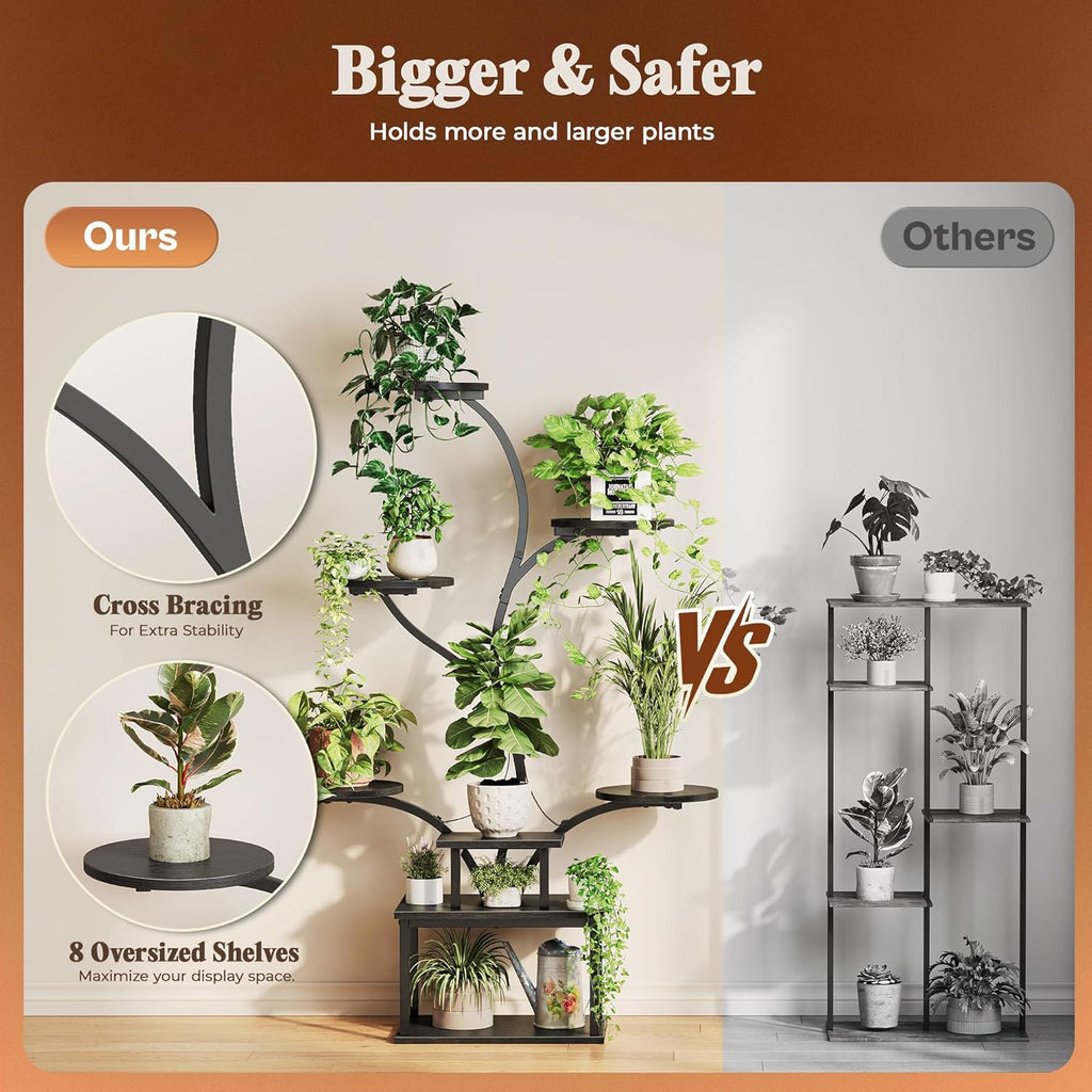 51 Inch Plant Stand with Grow Lights, 8 Tiered Indoor Plant Shelf | Corner Plant Rack with Larger Flower Holder