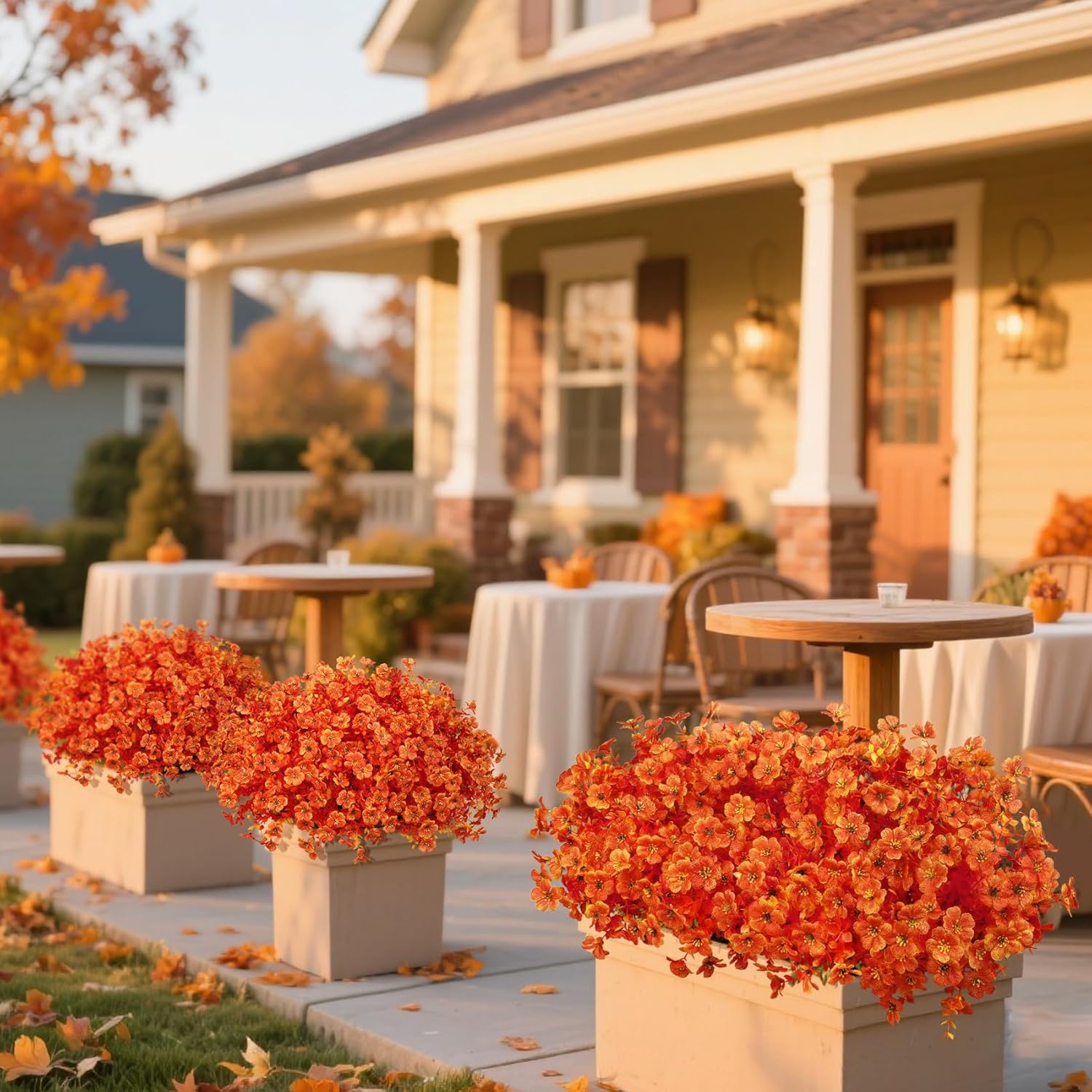 24 Pcs Artificial Fall Flowers Fake Mums for Outdoor Decor, Bright Orange | Lifelike faux mums, silk flower, UV