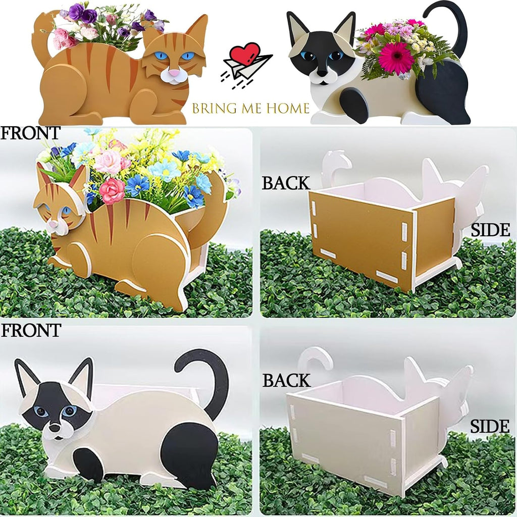 Black and White Cat Planter Pots, Animal Shaped Flower Pot | Cute Plant Gift for Women and Pet Lovers, Indoor Outdoor