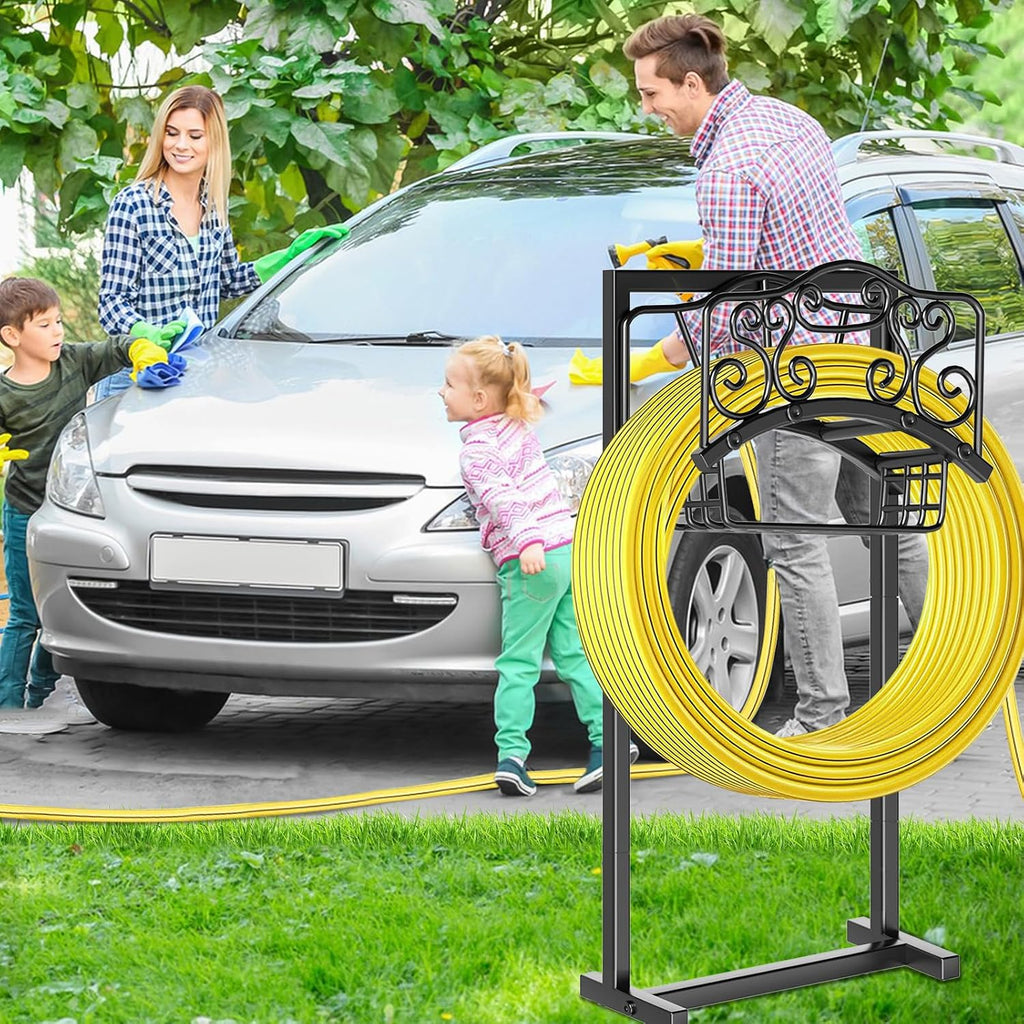Garden Hose Holder - Upgraded Water Hose Holder Holds, Heavy Duty Metal Freestanding Hose Stand Sturdy, Detachable